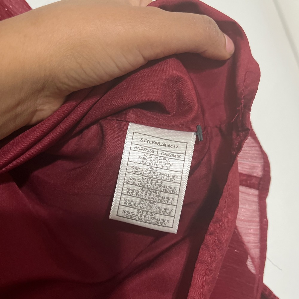BB Dakota Red Sheer Shimmer Mock Neck Blouse Size Small‎ | Holiday Party Top - Picture 5 of 5